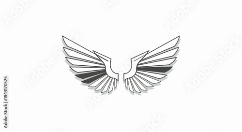 Stylized graphic of a pair of black and white wings spread wide