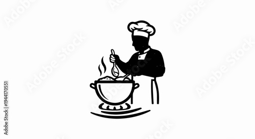 Silhouette of chef cooking in a pot over a stove
