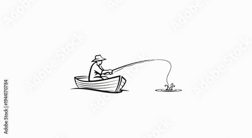 Sketch of person fishing from a rowboat with line in water