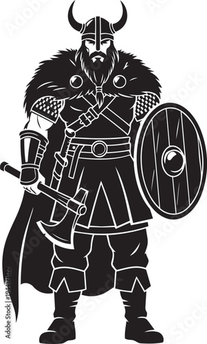 Viking warrior with axe and shield, a historical figure of battle and conquest, embodying strength and bravery in ancient times