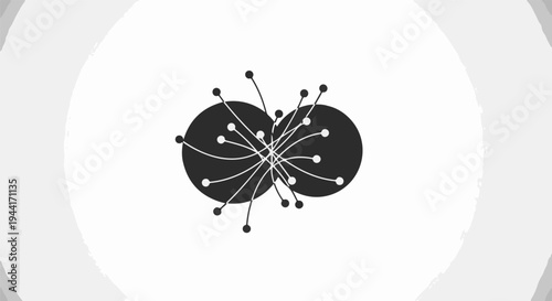 Abstract graphic of interconnected black circles with radiating lines and dots