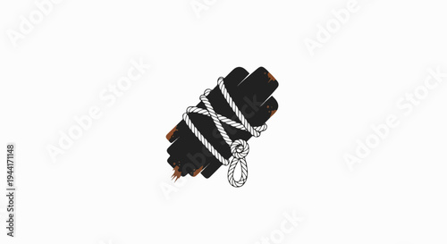 Dark wooden planks tied together with a thick rope