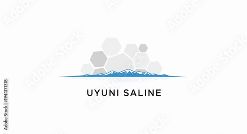 Geometric shapes overlaying serene blue mountain peaks reflected in water