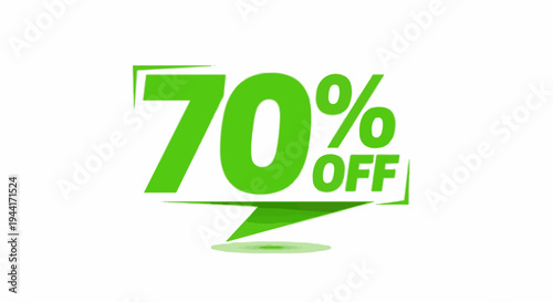 Large, bright green text displays "70% OFF" on a white background