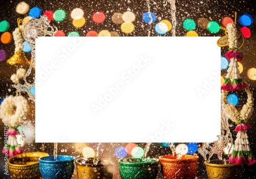 Songkran Festival Frame Thai New Year Celebration, Colorful Garland, Bokeh Background