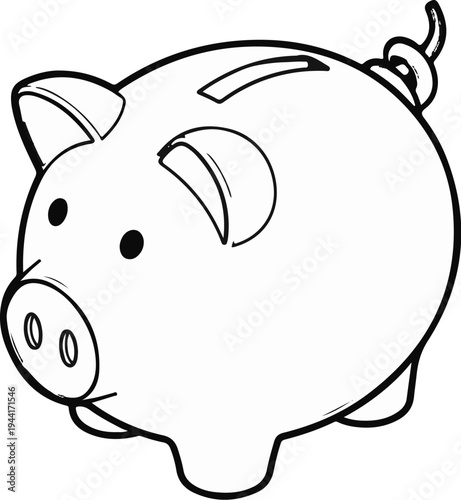 Simple black and white illustration of a classic piggy bank