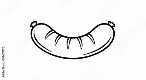A simple black and white line drawing of a single curved sausage
