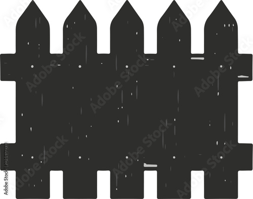 Rustic dark picket fence with a distressed, textured appearance
