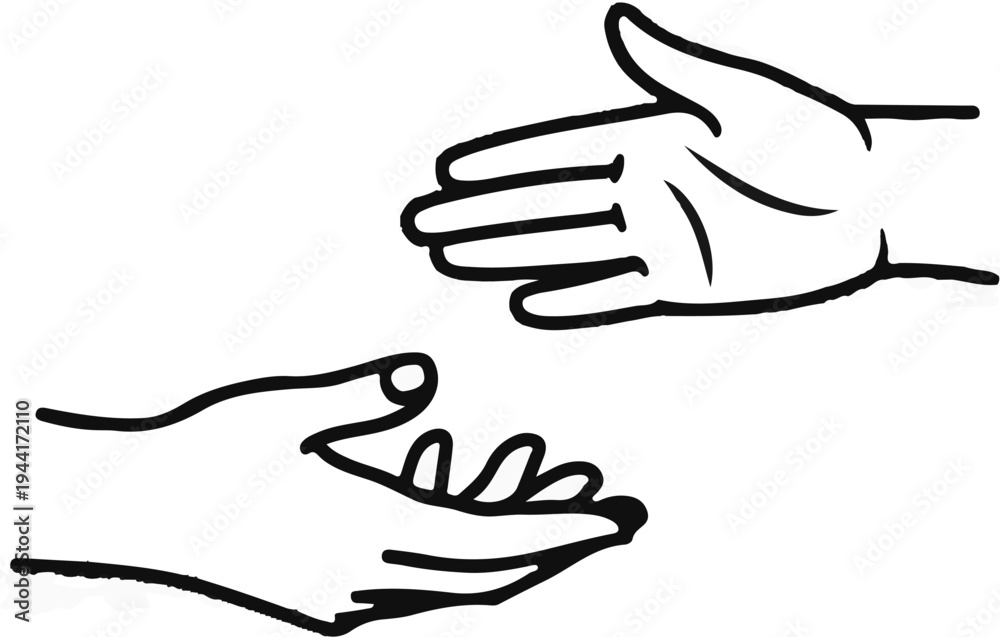 Obraz premium Two open hands reaching towards each other, one above the other