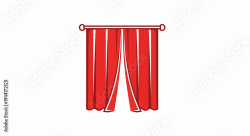 A stylized graphic of red curtains, parted in the middle