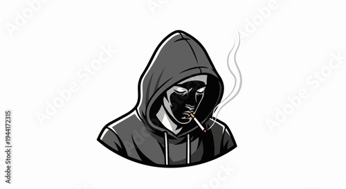 Stylized portrait of a person in a hooded sweatshirt smoking a cigarette