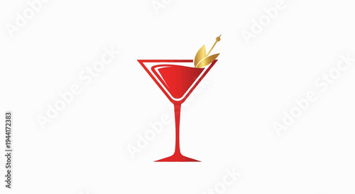 Stylized red martini glass with gold garnish