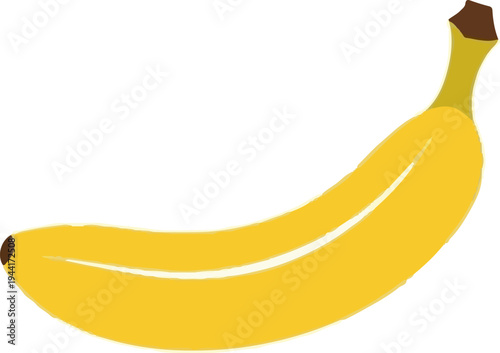 A simple, brightly colored illustration of a single yellow banana on a white background
