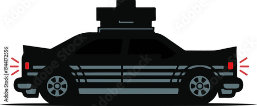 Futuristic black car with lights and a roof-mounted device