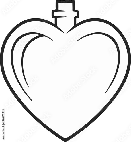 A stylized heart-shaped bottle with a stopper