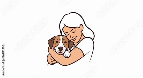 Woman embracing her dog with affection