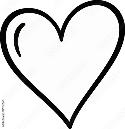 A simple black outline of a heart with a small curved line inside