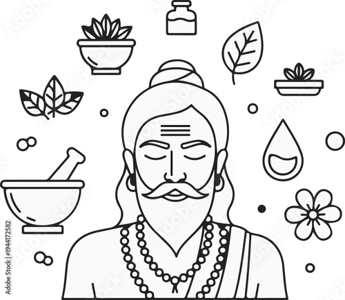 Traditional healer surrounded by natural remedies and spiritual symbols