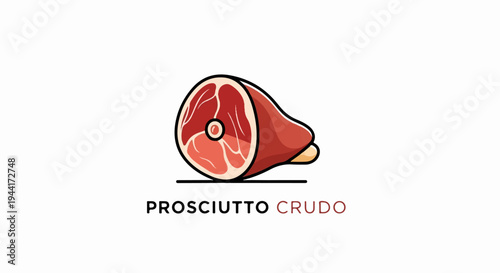 Stylized illustration of a cured ham leg, with text