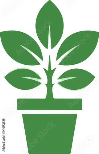 Green potted plant with five leaves, simple graphic design