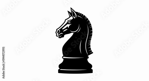 Stylized black chess knight silhouette against a white background