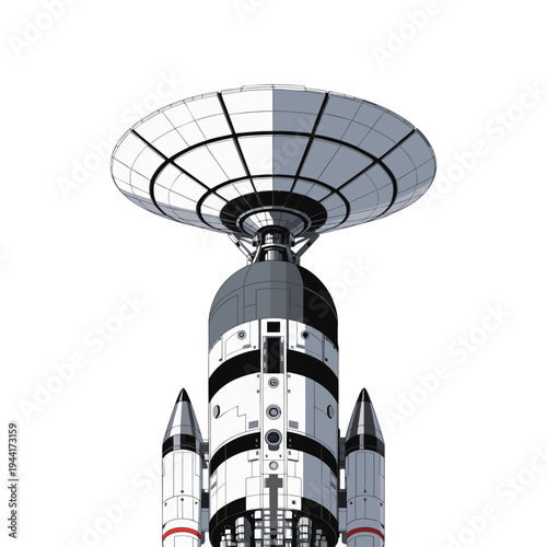 Satellite dish antenna on rooftop against blue sky.