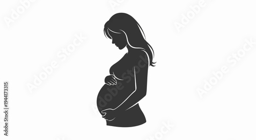 Silhouette of a pregnant woman's profile, hands cradling her belly
