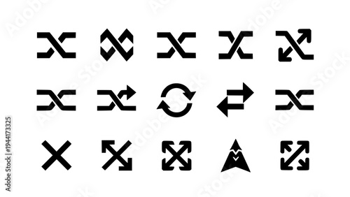 Shuffle crossed arrows vector icons set with two way mixed direction symbols for app web and interface design isolated on transparent background