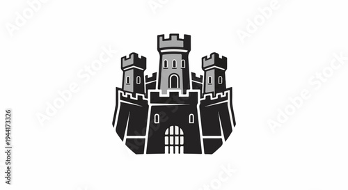 Stylized castle with three towers and fortified walls, outlined in white