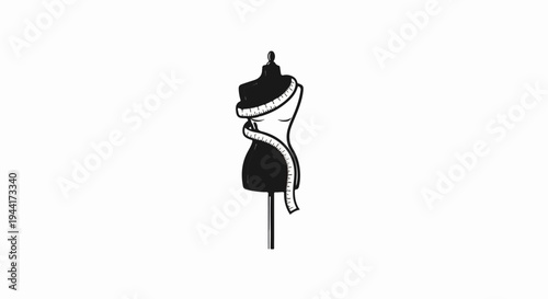 Stylized black mannequin with white tape measure draped around it