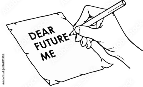 Hand writing a letter to their future self on a torn piece of paper