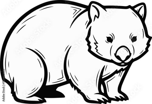 Stylized outline illustration of a cuddly, stout, furry marsupial animal