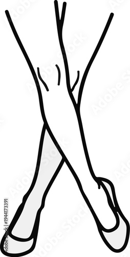 Stylized depiction of a dancer's legs in a crossed pose, on tiptoes