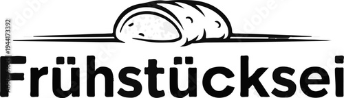 Stylized bread roll illustration above bold black text