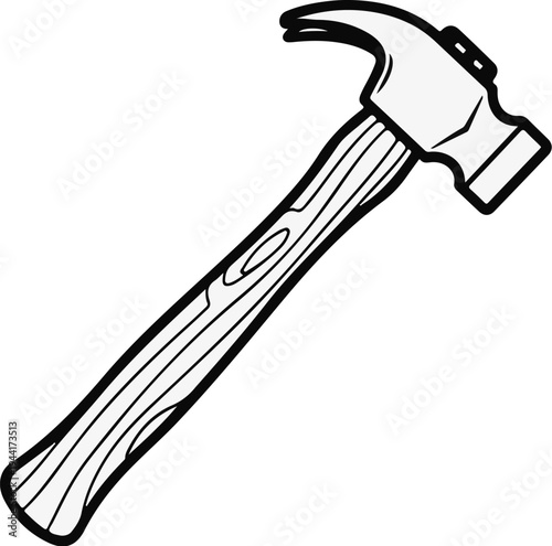 Stylized drawing of a claw hammer with a wooden handle