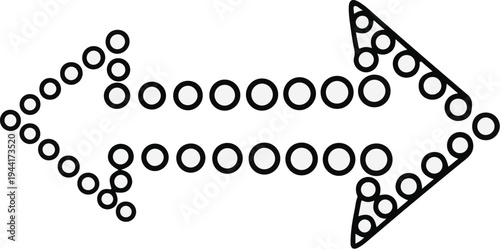 Dual directional arrow composed of circles, pointing left and right