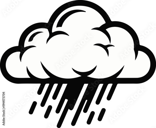 Black and white illustration of a stormy cloud with rain falling