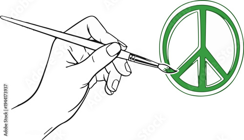 Hand with paintbrush creating a green peace symbol