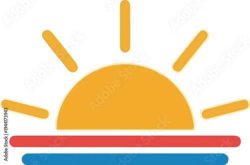 Bright sunrise over horizon with colorful abstract layers