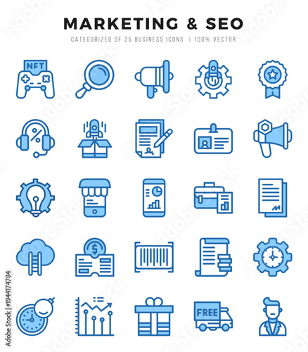 Marketing & SEO web icons in Two Color style.