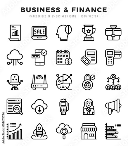 Business & Finance icons Pack. Lineal icons set. Business & Finance collection set.