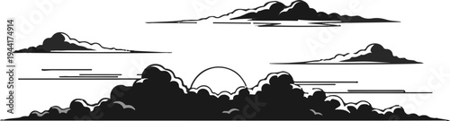 Stylized depiction of clouds against a white background, with a hint of sunrise or sunset