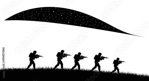 Silhouette of Soldiers Marching Under Starry Sky