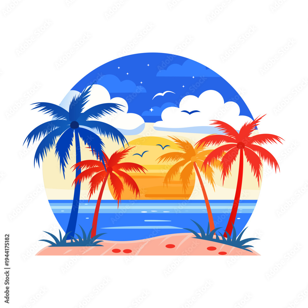Fototapeta premium A flat style illustration of a beach