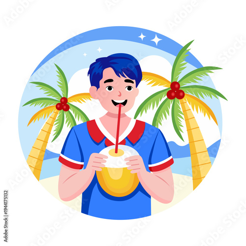 A flat style illustration showing coconut water