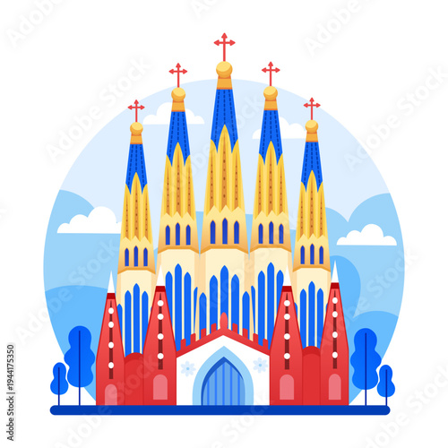 Flat style illustration of sagrada familia