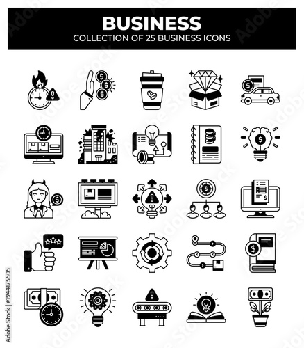 Collection of 25 Business Icons: Finance. Marketing. Management. and Strategy