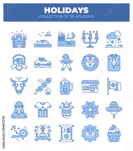 Collection of 25 Holidays. Festive Events and Celebrations