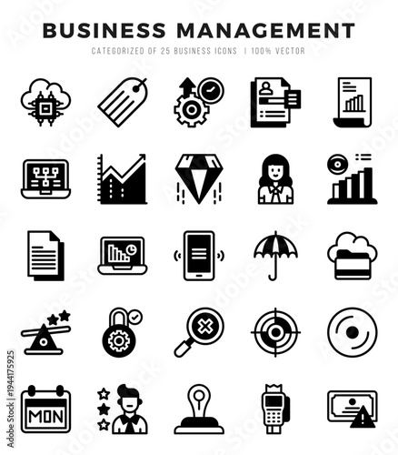 Business Management icons set. Collection of simple Lineal Filled web icons.