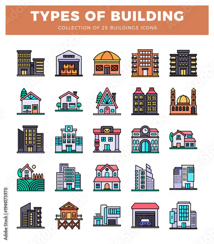 building icons on white background.